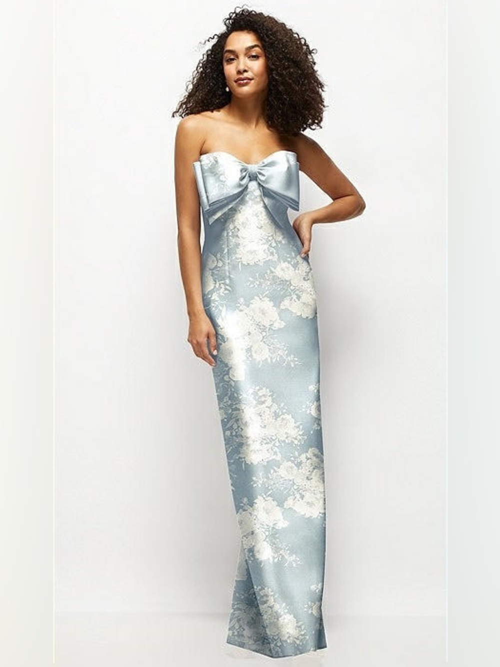 ALFRED SUNG FLORAL SATIN MAXI DRESS BOW PORCELAIN BLUE SERAPHINA FLORAL - Sz 2